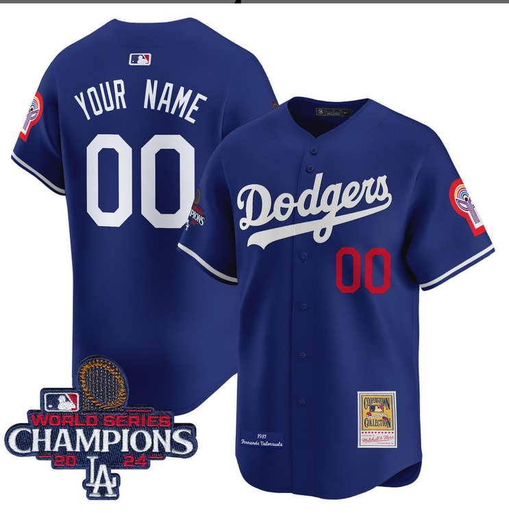 Men MLB Los Angeles Dodgers Custom blue 2024 World Series Champions Patch Cooperstown Jersey style 4->customized mlb jersey->Custom Jersey